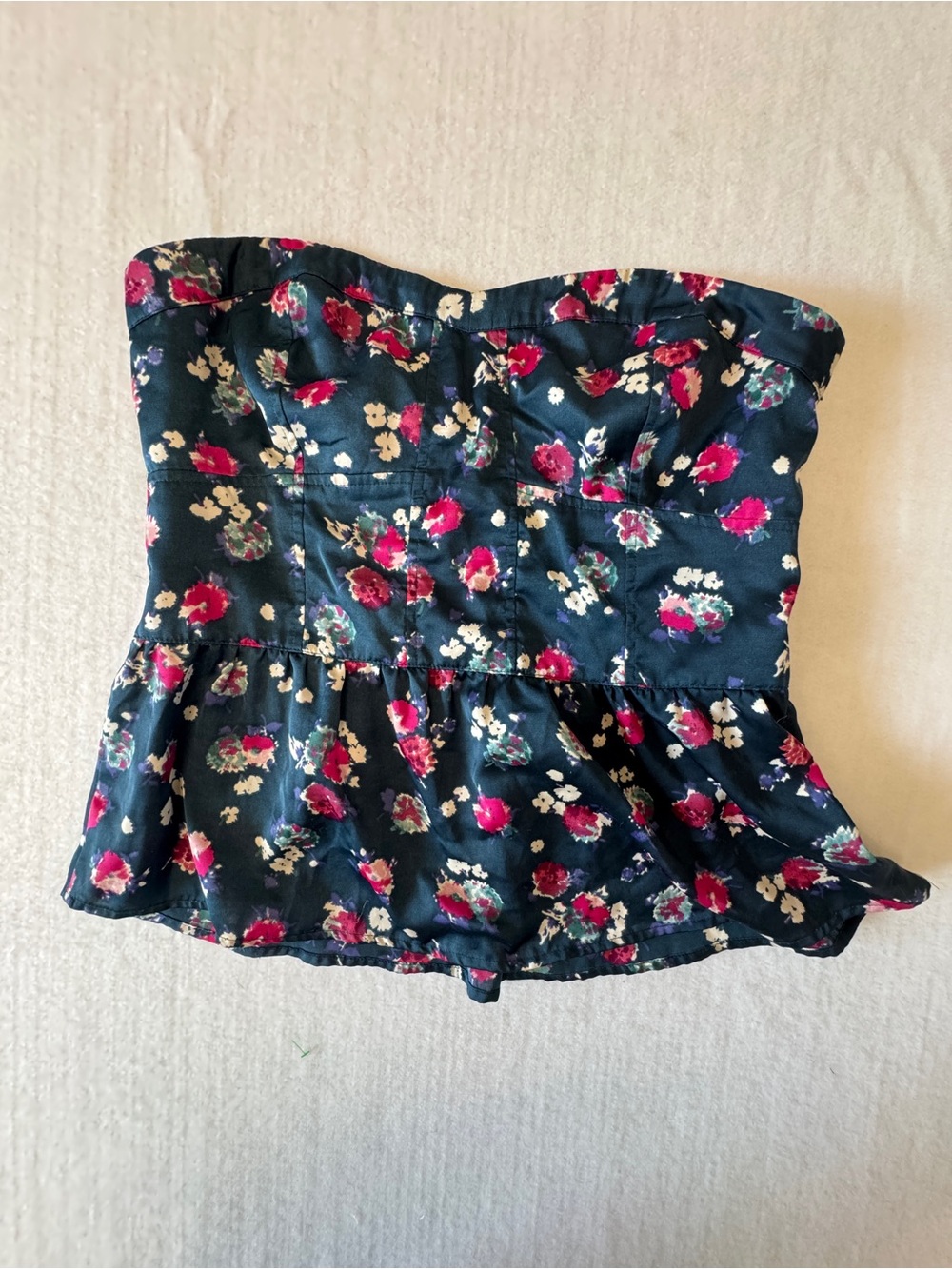 Floral Navy Strapless Peplum top